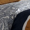 Parure housse de couette 240x220cm + 2 taies motif graphique bleu, ocre et blanc 100% coton - SILOE