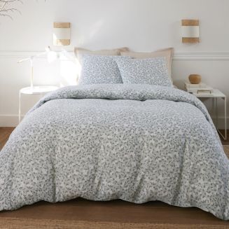 Parure housse de couette 260x240cm + 2 taies motif liberty céladon 100% gaze de coton - ELMA
