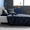 Parure housse de couette 240x220cm + 2 taies motif feuillage ginko bleu et gris 100% coton - EDONIE