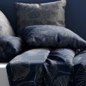Parure housse de couette 240x220cm + 2 taies motif feuillage ginko bleu et gris 100% coton - EDONIE