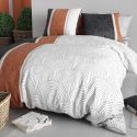 Parure housse de couette 260x240cm + 2 taies motif graphique bleu et rouge 100% coton - COSMIA