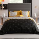 Parure housse de couette 240x220cm + 2 taies motif graphique jaune et noir 100% coton - FARANDOLE