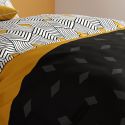 Parure housse de couette 260x240cm + 2 taies motif graphique jaune et noir 100% coton - FARANDOLE