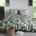 Parure housse de couette 260x240cm + 2 taies motif feuillage vert et blanc 100% coton - FILIBERTE