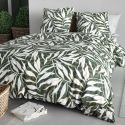 Parure housse de couette 260x240cm + 2 taies motif feuillage vert et blanc 100% coton - FILIBERTE