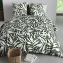 Parure housse de couette 260x240cm + 2 taies motif feuillage vert et blanc 100% coton - FILIBERTE