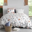 Parure housse de couette 240x220cm + 2 taies blanc motif feuillage bleu et rouille 100% coton - TILDA