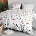Parure housse de couette 240x220cm + 2 taies blanc motif feuillage bleu et rouille 100% coton - TILDA