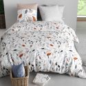 Parure housse de couette 240x220cm + 2 taies blanc motif feuillage bleu et rouille 100% coton - TILDA