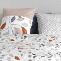 Parure housse de couette 240x220cm + 2 taies blanc motif feuillage bleu et rouille 100% coton - TILDA