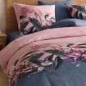 Parure housse de couette 240x220cm + 2 taies motif floral bleu et rose 100% coton - BLUM