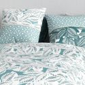 Parure housse de couette 240x220cm + 2 taies motif feuillage vert et blanc 100% coton - OLIZE