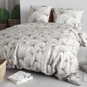 Parure housse de couette 240x220cm + 2 taies motif feuillage ginko gris 100% coton - FREZIA