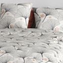 Parure housse de couette 240x220cm + 2 taies motif feuillage ginko gris 100% coton - FREZIA