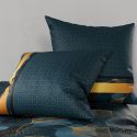 Parure housse de couette 260x240cm + 2 taies motif feuillage ginko bleu et jaune 100% coton - JAYAN