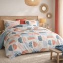 Parure housse de couette 240x220cm + 2 taies motif graphique bleu et rouge 100% coton - ARLY