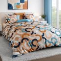 Parure housse de couette 260x240cm + 2 taies motif pop bleu et orange 100% coton - VIRGILE