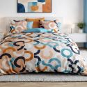 Parure housse de couette 260x240cm + 2 taies motif pop bleu et orange 100% coton - VIRGILE