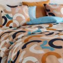 Parure housse de couette 260x240cm + 2 taies motif pop bleu et orange 100% coton - VIRGILE