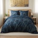 Parure housse de couette 240x220cm + 2 taies motif géométrique bleu 100% microfibre - KAMEL