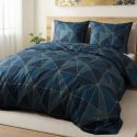 Parure housse de couette 240x220cm + 2 taies motif géométrique bleu 100% microfibre - KAMEL