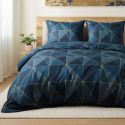 Parure housse de couette 240x220cm + 2 taies motif géométrique bleu 100% microfibre - KAMEL