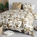 Parure housse de couette 240x220cm + 2 taies motif exotique blanc et beige 100% coton - NAHELI