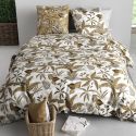 Parure housse de couette 240x220cm + 2 taies motif exotique blanc et beige 100% coton - NAHELI