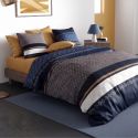 Parure housse de couette 260x240cm + 2 taies motif graphique blanc bleu et jaune 100% coton - OLYPSIA