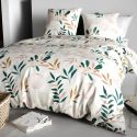 Parure housse de couette 260x240cm + 2 taies motif fleurs blanc rose et vert 100% coton - SILOE