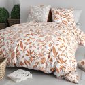 Parure housse de couette 260x240cm + 2 taies motif feuillage blanc et orange 100% coton - AHYLIA