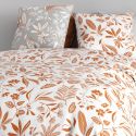 Parure housse de couette 260x240cm + 2 taies motif feuillage blanc et orange 100% coton - AHYLIA
