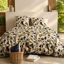 Parure housse de couette 240x220cm + 2 taies motif ethnique ecru et kaki 100% coton - LEEKYO