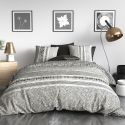 Parure housse de couette 240x220cm + 2 taies motif graphique noir et blanc 100% coton - TRICIA