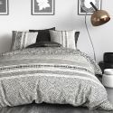Parure housse de couette 240x220cm + 2 taies motif graphique noir et blanc 100% coton - TRICIA
