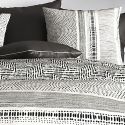 Parure housse de couette 240x220cm + 2 taies motif graphique noir et blanc 100% coton - TRICIA
