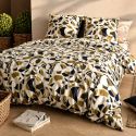 Parure housse de couette 260x240cm + 2 taies motif ethnique ecru et kaki 100% coton - LEEKYO