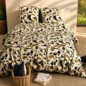 Parure housse de couette 260x240cm + 2 taies motif ethnique ecru et kaki 100% coton - LEEKYO