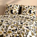 Parure housse de couette 260x240cm + 2 taies motif ethnique ecru et kaki 100% coton - LEEKYO