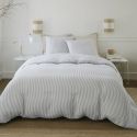 Parure housse de couette 240x220cm + 2 taies motif rayé gris et blanc 100% gaze de coton - ALYANA