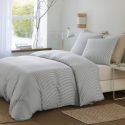 Parure housse de couette 240x220cm + 2 taies motif rayé gris et blanc 100% gaze de coton - ALYANA