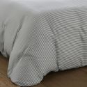 Parure housse de couette 240x220cm + 2 taies motif rayé gris et blanc 100% gaze de coton - ALYANA