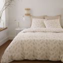 Parure housse de couette 240x220cm + 2 taies motif petites fleurs beige 100% gaze de coton - VEOLIS
