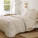 Parure housse de couette 260x240cm + 2 taies motif petites fleurs beige 100% gaze de coton - VEOLIS