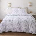 Parure housse de couette 260x240cm + 2 taies motif olivier beige et bleu 100% gaze de coton - ANGUSSE