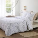 Parure housse de couette 260x240cm + 2 taies motif olivier beige et bleu 100% gaze de coton - ANGUSSE