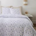 Parure housse de couette 260x240cm + 2 taies motif olivier beige et bleu 100% gaze de coton - ANGUSSE