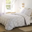 Parure housse de couette 240x220cm + 2 taies motif fleuri jaune clair 100% gaze de coton - GIANNI