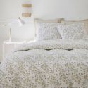 Parure housse de couette 240x220cm + 2 taies motif fleuri jaune clair 100% gaze de coton - GIANNI