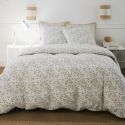 Parure housse de couette 260x240cm + 2 taies motif fleuri jaune clair 100% gaze de coton - GIANNI